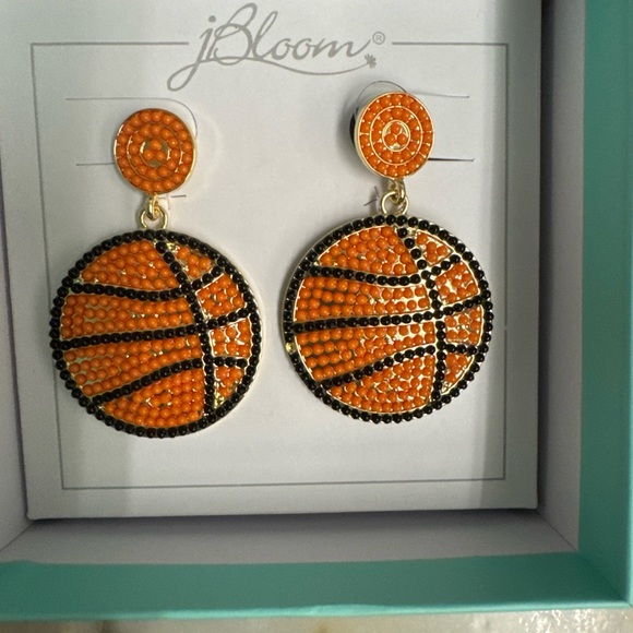 Basketball Themed Fashion Trendy Jewelry Orange and Black Basketball Earrings - Picture 2 of 5